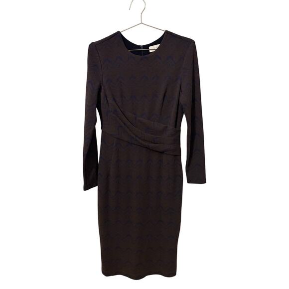 The Fold Brown & Navy Chevron Print Wool & Viscose Pencil Dress 6 - Picture 1 of 7